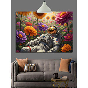 Çiçekler Ve Astronot Dekoratif Kanvas - Mdf Ahşap Tablo 25x35 cm