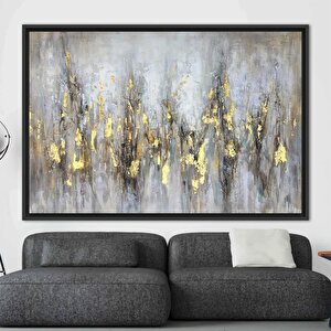 Yumuşak Tonlar Ve Altın Baskı, Gri Ve Altın Renkli Trend 3d Soyut Kanvas 70x100 cm