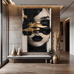 Soyut Kadın Portresi – Siyah Ve Altın Çok Renkli Poster – Modern Sanat 120x150 cm