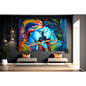 Radha Krishna Tablosu, Reprodüksiyon Kanvas Sanatı, Geleneksel Hindistan Baskısı 150x250 cm