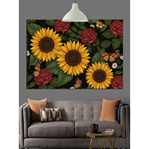 Ayçiçeği Tarlası Büyük Çiçekler Dekoratif Kanvas - Mdf Ahşap Tablo 50x70 cm