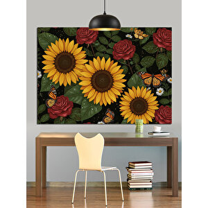Ayçiçeği Tarlası Büyük Çiçekler Dekoratif Kanvas - Mdf Ahşap Tablo 50x70 cm