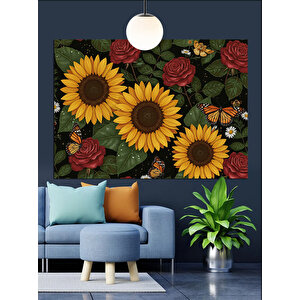 Ayçiçeği Tarlası Büyük Çiçekler Dekoratif Kanvas - Mdf Ahşap Tablo 50x70 cm