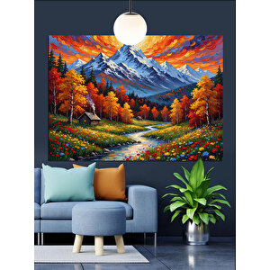 Sonbahar Dağları Canlı Renkler Dekoratif Kanvas - Mdf Ahşap Tablo 70x100 cm