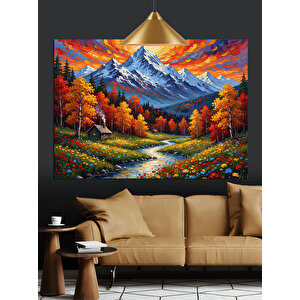 Sonbahar Dağları Canlı Renkler Dekoratif Kanvas - Mdf Ahşap Tablo 70x100 cm