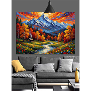 Sonbahar Dağları Canlı Renkler Dekoratif Kanvas - Mdf Ahşap Tablo 70x100 cm