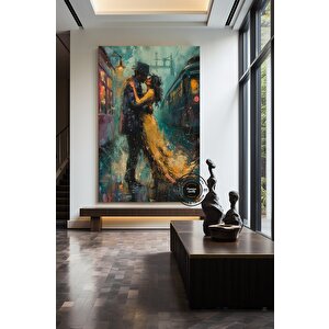 Romantik Çift Duvar Sanatı – Soyut Öpüşen Çift Çok Renkli Kanvas; Aşıklar Sanatı; Renkli Duvar Tablos