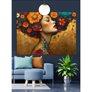 Çiçeklerle Çevrili Kadın Yüzü Portresi Dekoratif Kanvas - Mdf Ahşap Tablo 70x100 cm