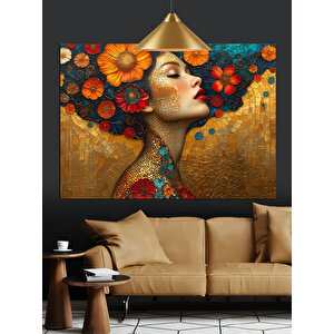 Çiçeklerle Çevrili Kadın Yüzü Portresi Dekoratif Kanvas - Mdf Ahşap Tablo 70x100 cm