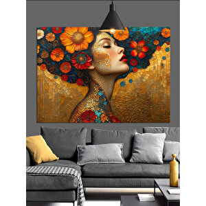 Çiçeklerle Çevrili Kadın Yüzü Portresi Dekoratif Kanvas - Mdf Ahşap Tablo 70x100 cm