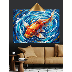Renkli Koi Balığı Dekoratif Kanvas - Mdf Ahşap Tablo 70x100 cm