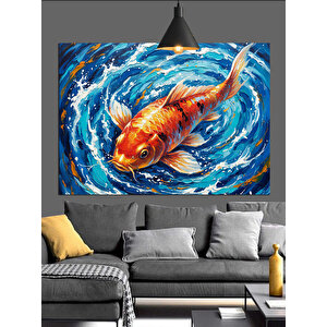 Renkli Koi Balığı Dekoratif Kanvas - Mdf Ahşap Tablo 70x100 cm