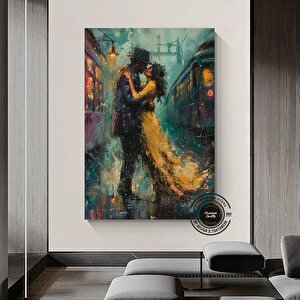 Romantik Çift Duvar Sanatı – Soyut Öpüşen Çift Çok Renkli Kanvas; Aşıklar Sanatı; Renkli Duvar Tablos 50x70 cm