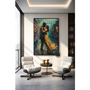 Romantik Çift Duvar Sanatı – Soyut Öpüşen Çift Çok Renkli Kanvas; Aşıklar Sanatı; Renkli Duvar Tablos 50x70 cm