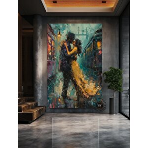 Romantik Çift Duvar Sanatı – Soyut Öpüşen Çift Çok Renkli Kanvas; Aşıklar Sanatı; Renkli Duvar Tablos