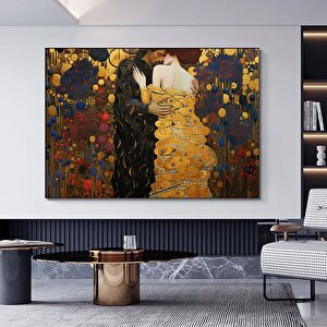 The Kiss Kanvas; Klimt Stili; Öpüşen Aşıklar Tablosu 80x150 cm