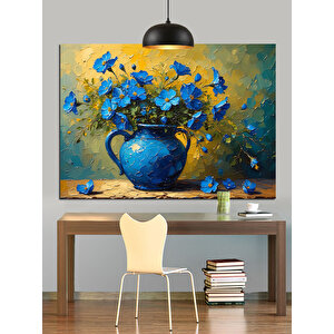 Vazoda Mavi Çiçek Buketi Dekoratif Kanvas - Mdf Ahşap Tablo 70x100 cm