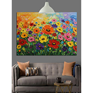 Canlı Renkli Çiçek Tarlası Dekoratif Kanvas - Mdf Ahşap Tablo 70x100 cm