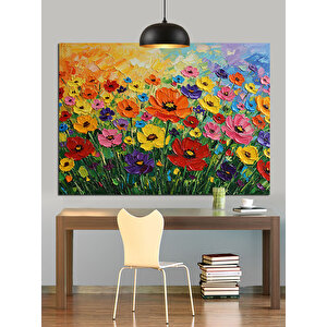 Canlı Renkli Çiçek Tarlası Dekoratif Kanvas - Mdf Ahşap Tablo 70x100 cm