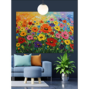 Canlı Renkli Çiçek Tarlası Dekoratif Kanvas - Mdf Ahşap Tablo 70x100 cm