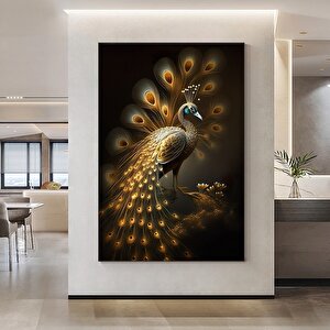 Modern Sanat Tavuskuşu – Lüks Dijital Baskı Sanatı; Tavuskuşu Kanvas Tablosu 100x150 cm