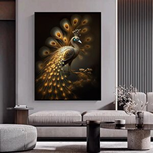 Modern Sanat Tavuskuşu – Lüks Dijital Baskı Sanatı; Tavuskuşu Kanvas Tablosu 100x150 cm