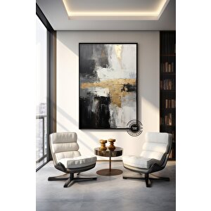 Gri Ve Altın Soyut Sanat Kanvas Baskısı, Gri Duvar Sanatı, Altın Duvar Sanatı, Modern Duvar Sanatı 80x160 cm