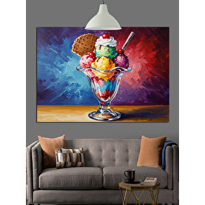 Renkli Yaz Dondurma Kupası Dekoratif Kanvas - Mdf Ahşap Tablo 25x35 cm