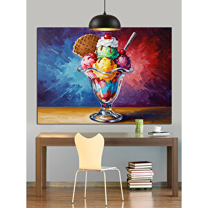 Renkli Yaz Dondurma Kupası Dekoratif Kanvas - Mdf Ahşap Tablo 25x35 cm