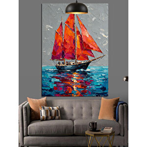 Renkli Yelkenli Tekne Dekoratif Kanvas - Mdf Ahşap Tablo 70x100 cm