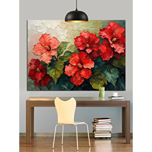 Yoğun Kırmızı Tonlarda Çiçek Buketi Dekoratif Kanvas - Mdf Ahşap Tablo 35x50 cm