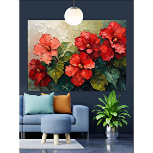 Yoğun Kırmızı Tonlarda Çiçek Buketi Dekoratif Kanvas - Mdf Ahşap Tablo 35x50 cm