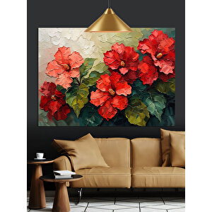 Yoğun Kırmızı Tonlarda Çiçek Buketi Dekoratif Kanvas - Mdf Ahşap Tablo 35x50 cm