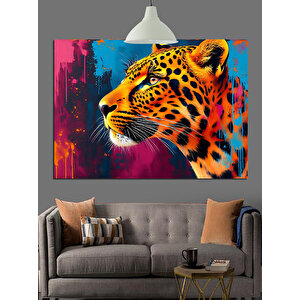 Canlı Renkli Leopar Portresi Dekoratif Kanvas - Mdf Ahşap Tablo 50x70 cm