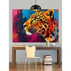 Canlı Renkli Leopar Portresi Dekoratif Kanvas - Mdf Ahşap Tablo 50x70 cm