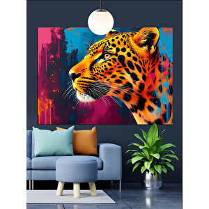Canlı Renkli Leopar Portresi Dekoratif Kanvas - Mdf Ahşap Tablo 50x70 cm