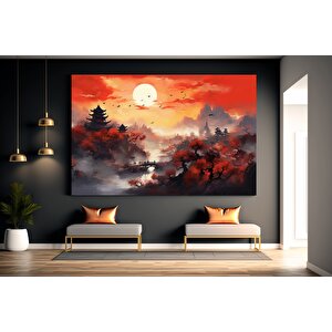 Çin Manzara Duvar Dekoru, Minimalist Mürekkep Baskılar, Tapınak Ve Dağlar Temalı