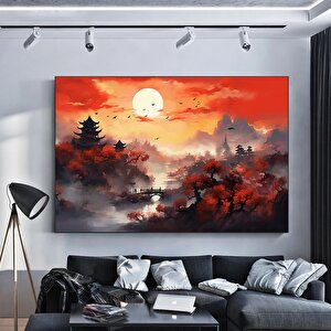 Çin Manzara Duvar Dekoru, Minimalist Mürekkep Baskılar, Tapınak Ve Dağlar Temalı 150x290 cm
