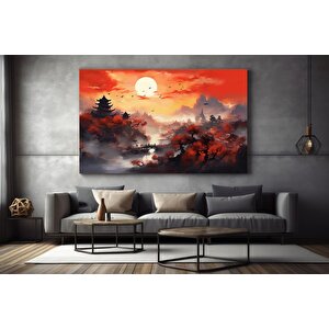 Çin Manzara Duvar Dekoru, Minimalist Mürekkep Baskılar, Tapınak Ve Dağlar Temalı