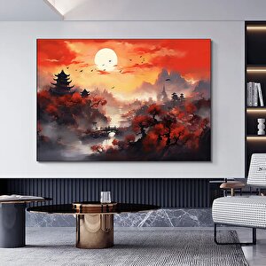 Çin Manzara Duvar Dekoru, Minimalist Mürekkep Baskılar, Tapınak Ve Dağlar Temalı 150x250 cm