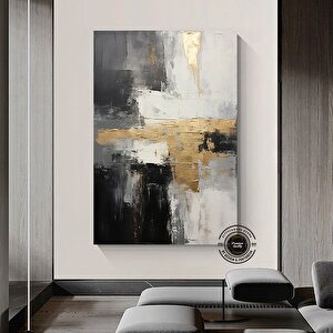 Gri Ve Altın Soyut Sanat Kanvas Baskısı, Gri Duvar Sanatı, Altın Duvar Sanatı, Modern Duvar Sanatı 90x150 cm