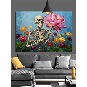 İskelet Lotus Çiçek Figürü Dekoratif Kanvas - Mdf Ahşap Tablo 50x70 cm