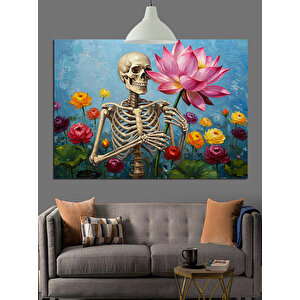İskelet Lotus Çiçek Figürü Dekoratif Kanvas - Mdf Ahşap Tablo 50x70 cm