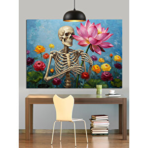 İskelet Lotus Çiçek Figürü Dekoratif Kanvas - Mdf Ahşap Tablo 50x70 cm