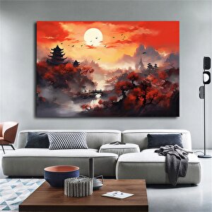 Çin Manzara Duvar Dekoru, Minimalist Mürekkep Baskılar, Tapınak Ve Dağlar Temalı 120x180 cm