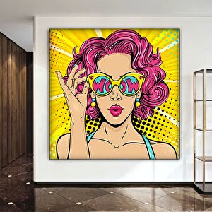 Pop Art Duvar Sanatı, Çizgi Roman Pop Art, Kadın Wow, Şaşkın Komik Stil, Kanvas Baskı Dekoru 30x30 cm