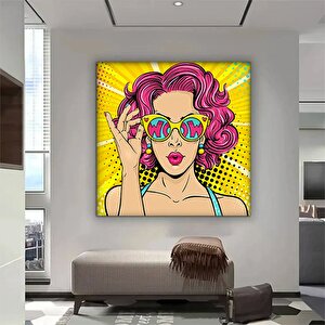 Pop Art Duvar Sanatı, Çizgi Roman Pop Art, Kadın Wow, Şaşkın Komik Stil, Kanvas Baskı Dekoru 120x120 cm