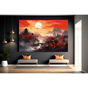 Çin Manzara Duvar Dekoru, Minimalist Mürekkep Baskılar, Tapınak Ve Dağlar Temalı