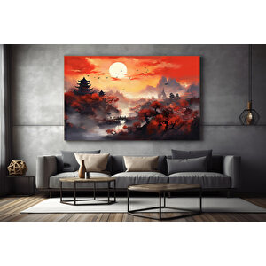 Çin Manzara Duvar Dekoru, Minimalist Mürekkep Baskılar, Tapınak Ve Dağlar Temalı