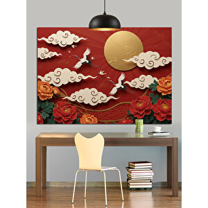Beyaz Bulutlar Ve Çiçekler Dekoratif Kanvas - Mdf Ahşap Tablo 50x70 cm